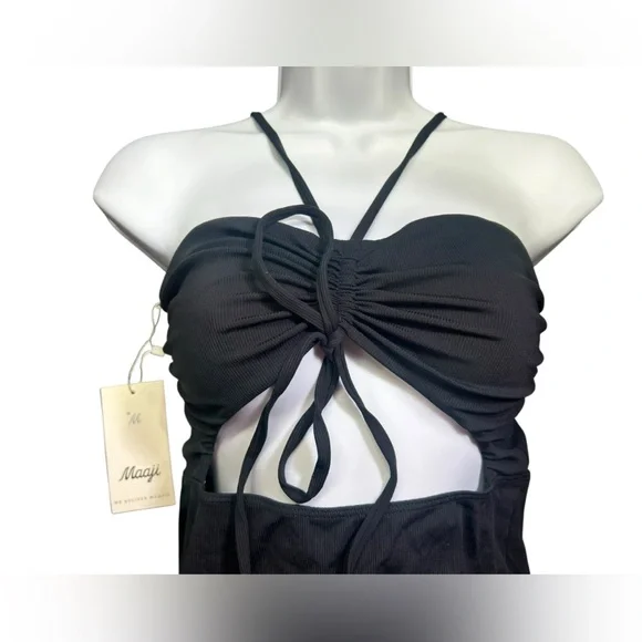 MAAJI women’s black ribbed cut out bodycon beach swim cover up mini dress size L